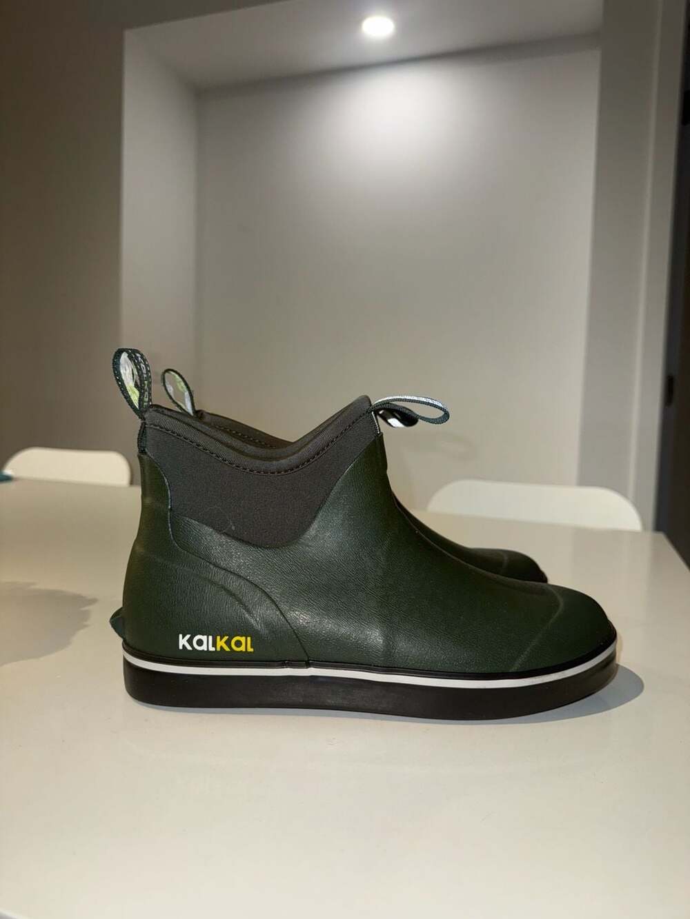 KALKAL Men's Waterproof Ankle Deck Boots, Green Rubber Fishing Boots
